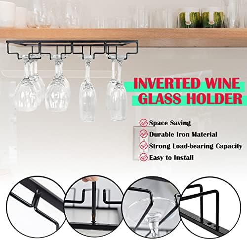 4 Rows Wine Glass Rack Under Cabinet 2 Packs Stemware Holder