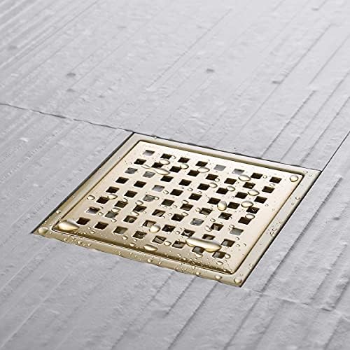 Brushed Gold 6 Inch Square Shower Drain with Adjustable Base Flange 1
