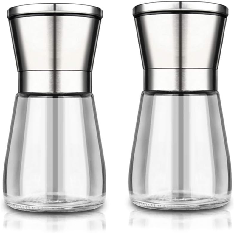 Premium Stainless Steel Salt and Pepper Grinder Set with Glass Body