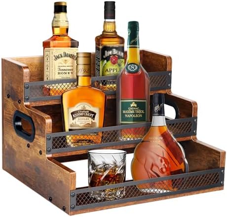 Alyoen 3 Tier Liquor Display Shelf with Fences Handles 1