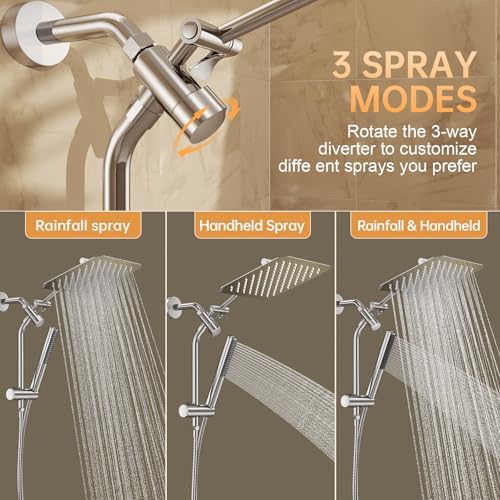 Veken 10 All Metal Rain Shower Head with Handheld Combo