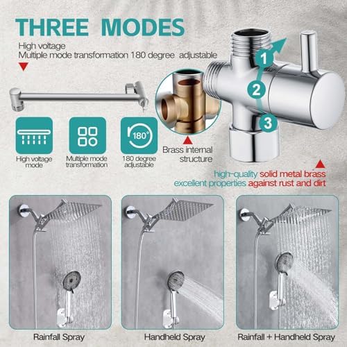 Nottia 10 Inch Rain Shower Head with Handheld Spray Combo