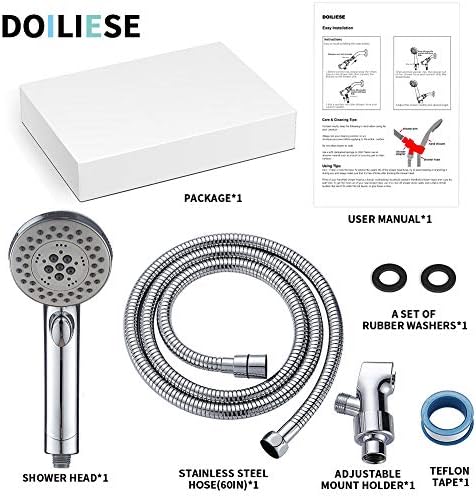 DOILIESE High Pressure 6-Setting Handheld Shower Head with Pause Spa Mode