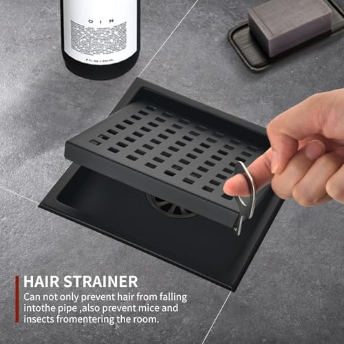 6 Inch Square Shower Drain with Hair Strainer and Flange