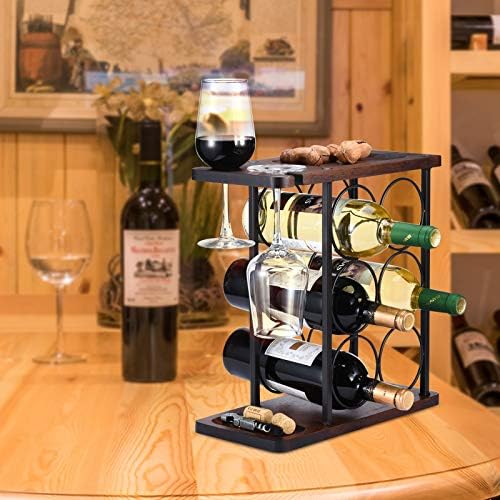 ALLCENER 6-Bottle Wine Rack with Glass Holder