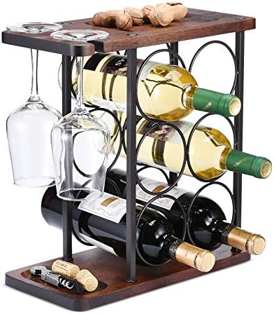 ALLCENER 6-Bottle Wine Rack with Glass Holder
