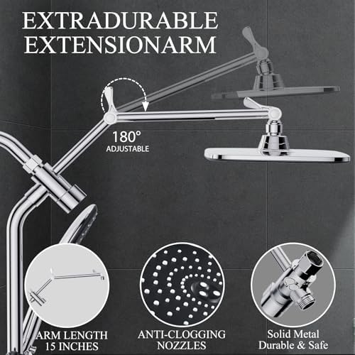 Veken 118 Inch Shower Head with 6 Modes and Adjustable Slide Bar
