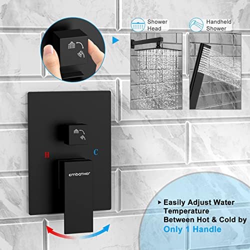EMBATHER Black Rain Shower Combo Set - 10 Inch Overhead Handheld