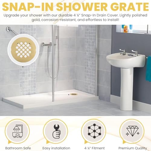 425 Brushed Light Gold Shower Drain Cover - Solid Brass Easy Install