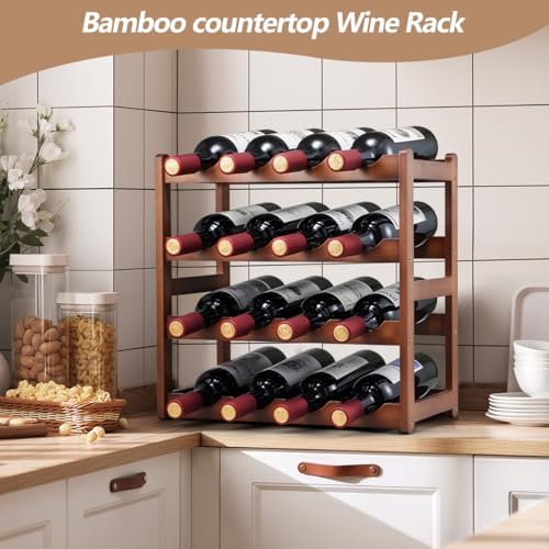 Homevany 4-Tier Bamboo Wine Rack Holds 16 Bottles