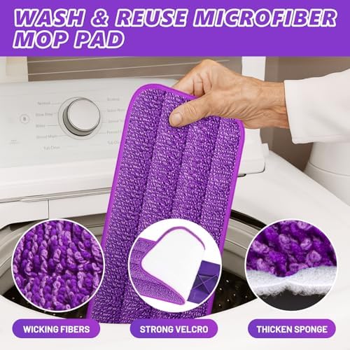 HOMTOYOU Spray Mop with 3 Microfiber Pads