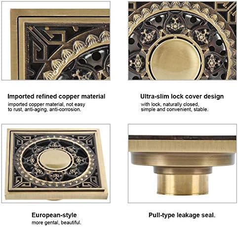 Yosoo Antique Brass Shower Floor Drain with Flower Carving