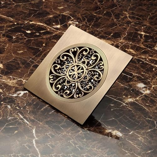 Antique Brass 6 Inch Floor Drain with Quadrato Pattern