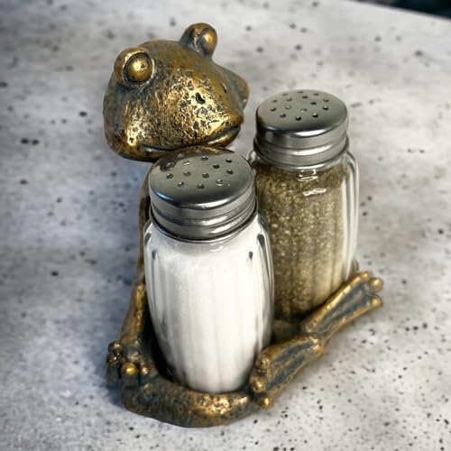 Top Brass Yoga Frog Salt Pepper Set 1