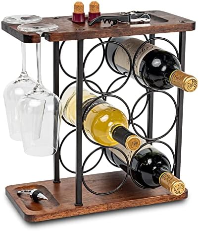 SASIDO Wooden Wine Rack with Tray and Glasses Holder