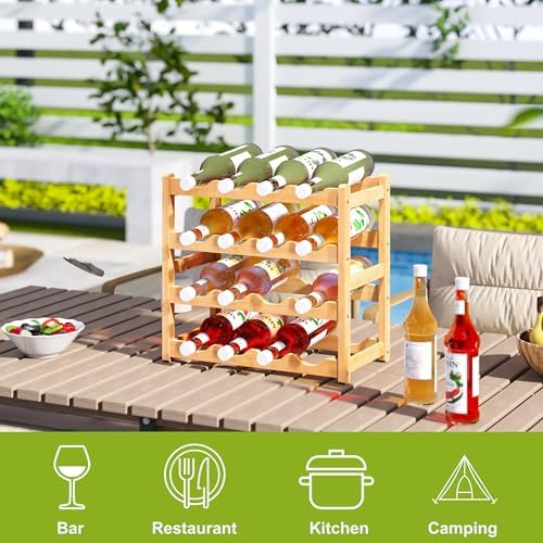 BMOSU Bamboo Wine Rack 4 Tiers 16 Bottle Storage