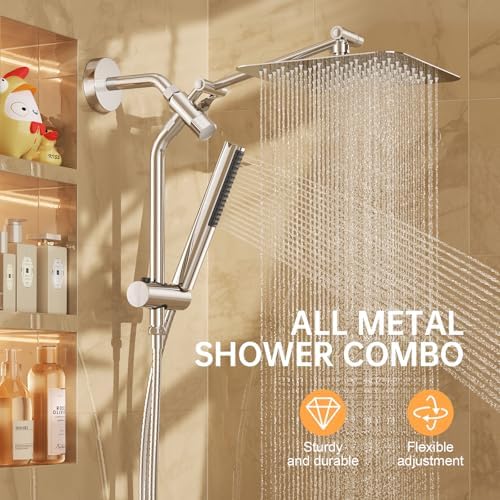 Veken 10 All Metal Rain Shower Head with Handheld Combo