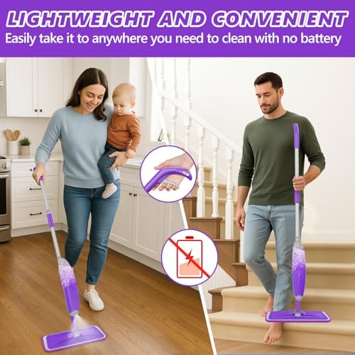 HOMTOYOU Spray Mop with 3 Microfiber Pads