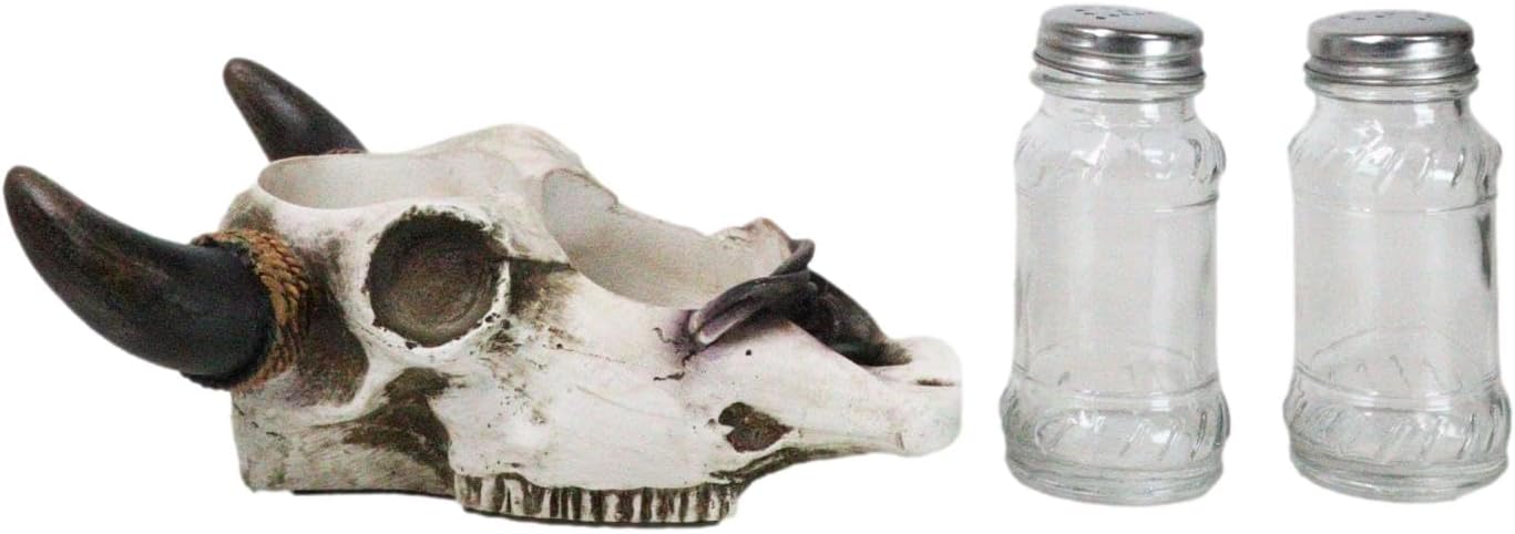 Ebros Gift Rustic Western Cow Skull Salt Pepper Shaker Set