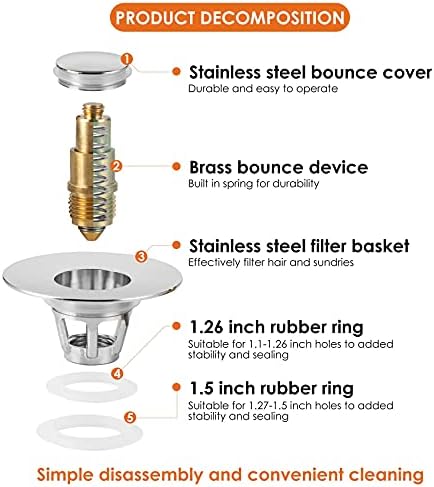 Drifop Universal Sink Stopper with Hair Catcher Silver 11-15 Inch