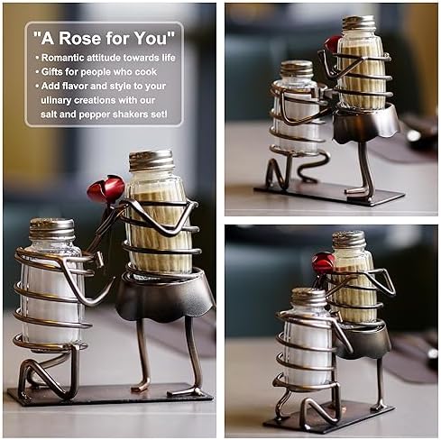 Funny Salt Pepper Shakers Set - Rose Lovers Holder Caddy