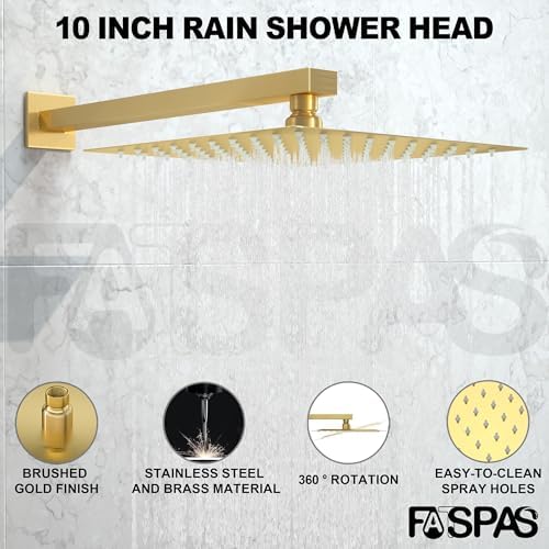 10 Inch Brushed Gold Rain Shower Set with High Pressure Handheld