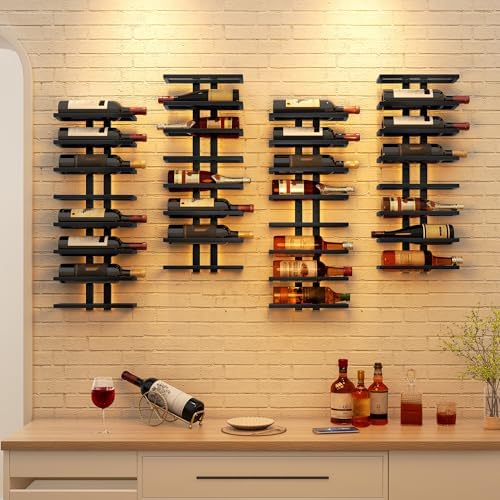 Hoctieon 3-Set 8 Tier Wall Mounted Wine Rack Black