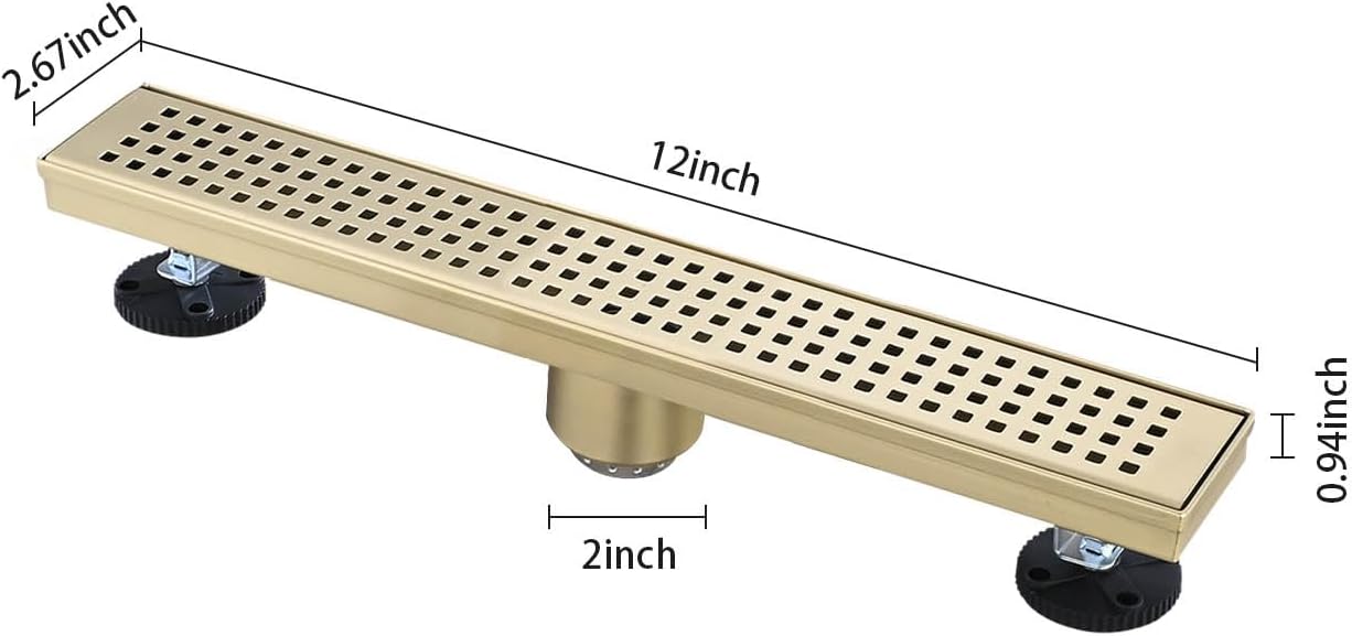 Effective Linear Shower Drain with Removable Grate Brushed Gold Finish