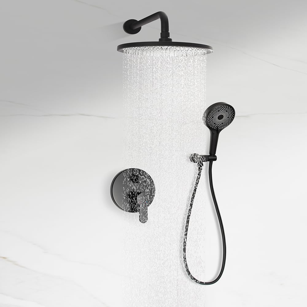 Rainfall Shower System with Handheld Hose and Trim - Matte Black