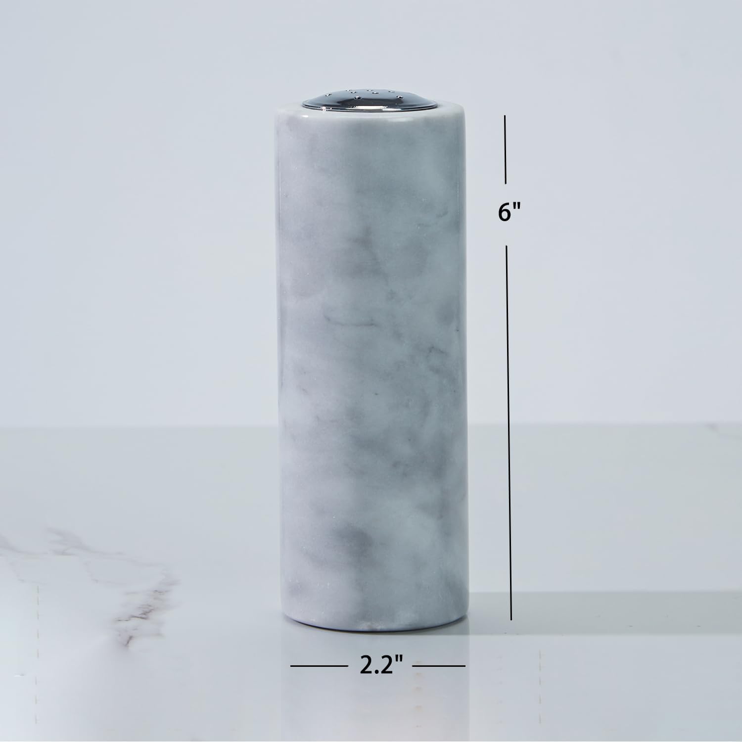 White Marble Salt Pepper Shaker Set with Adjustable Pepper Mill