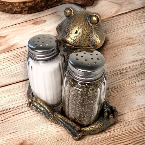 Top Brass Yoga Frog Salt Pepper Set 1