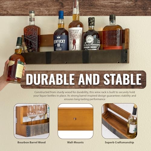RELODECOR Whiskey Wine Barrel Shelf - Rustic Wall-Mounted Liquor Rack