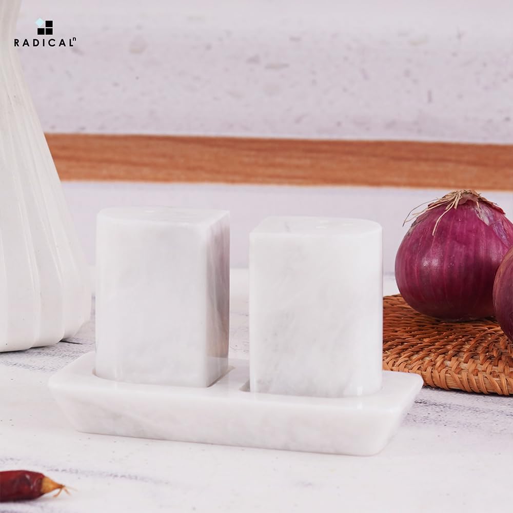 Radicaln Marble Salt and Pepper Shakers Set of 2 with Tray