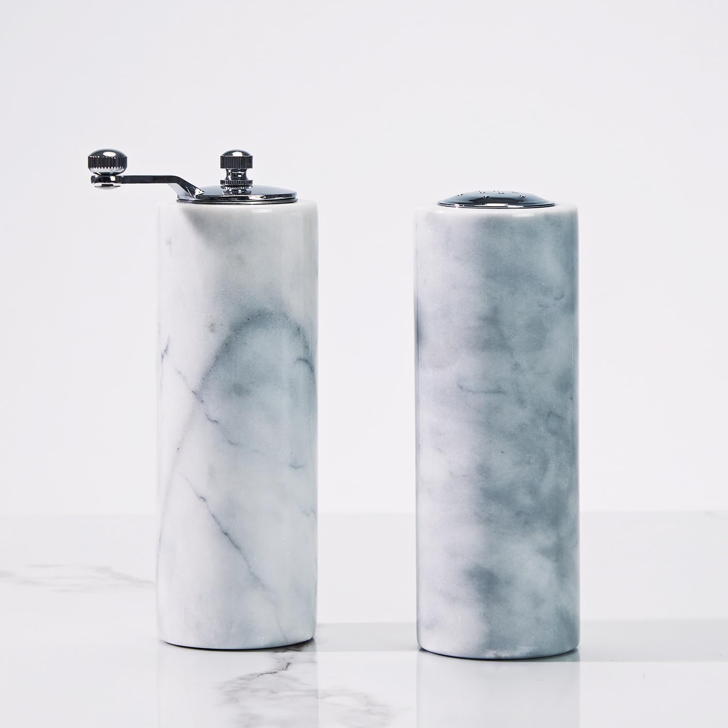White Columnar Marble Salt Pepper Shaker Set