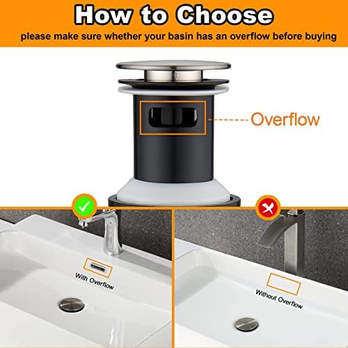 Pop Up Drain Stopper with Overflow for Vessel Sink Brushed Nickel