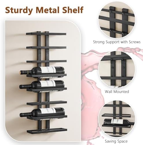 Hoctieon 3-Set 8 Tier Wall Mounted Wine Rack Black