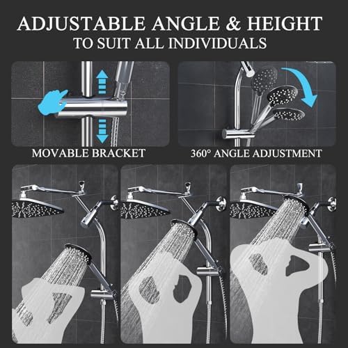 Veken 118 Inch Shower Head with 6 Modes and Adjustable Slide Bar