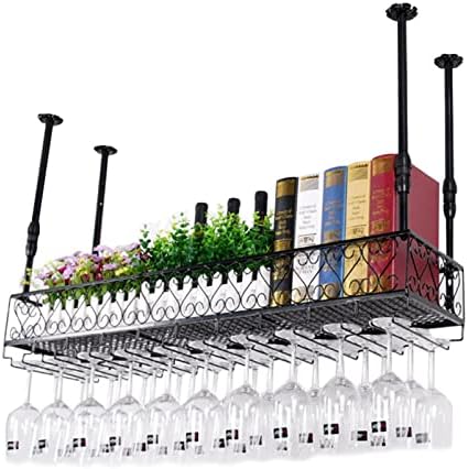 Industrial Black Metal Wine Glass Holder with Adjustable Shelves