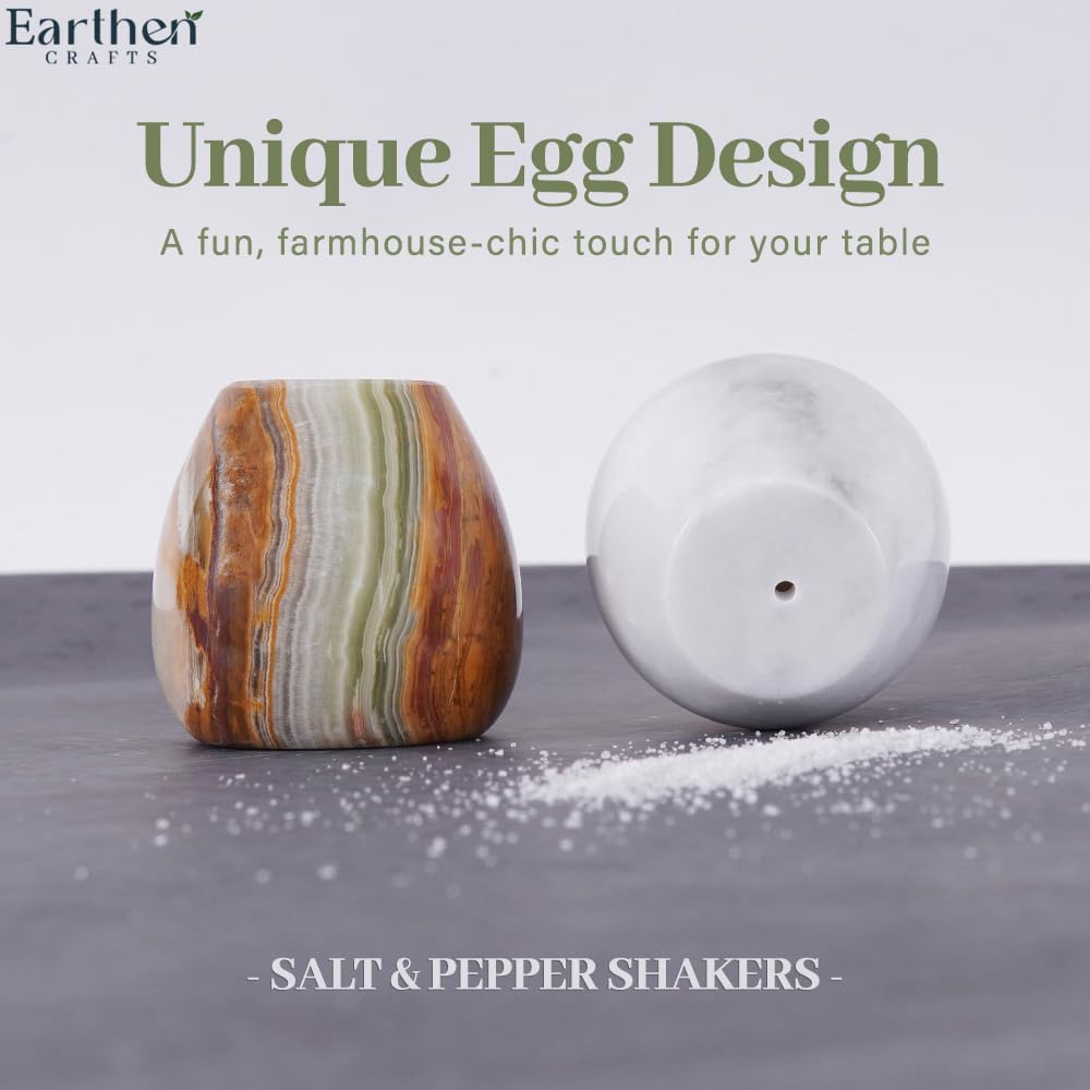 EARTHEN CRAFTS Marble Salt Pepper Egg Shape Set of 2