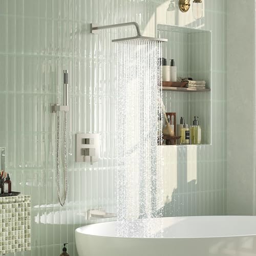 Esnbia Bathtub Shower Faucet Set with Rain and Handheld Heads