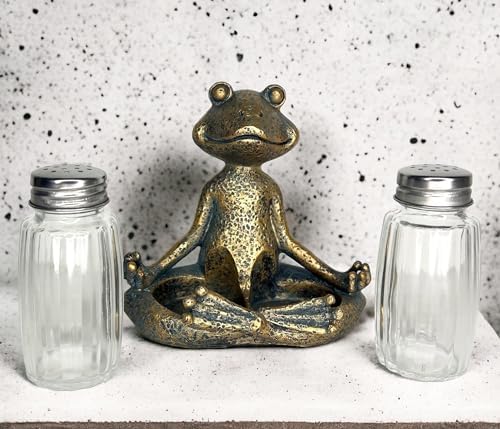Top Brass Yoga Frog Salt Pepper Set 1