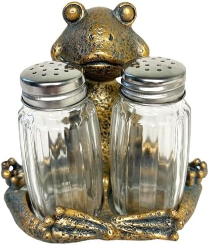 Top Brass Yoga Frog Salt Pepper Set 1