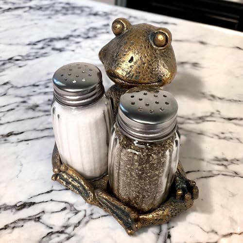 Top Brass Yoga Frog Salt Pepper Set 1