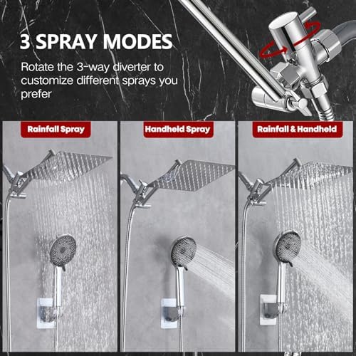 Ashwanth 12 High Pressure Square Shower Combo with 3-Way Diverter 6ft Hose