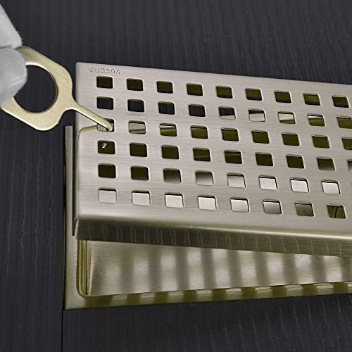 Brushed Gold Linear Drain with Removable Cover Grid 12in x 43in