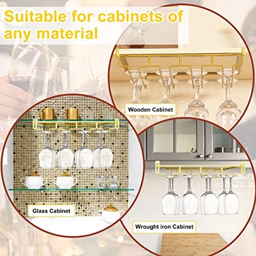 AUHOKY Adjustable Wine Glass Holder Under Cabinet 4 Rows Gold