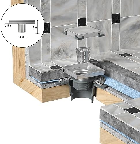 Bernkot Square Shower Drain 6 with 2 PVC Flange Base Matte Black