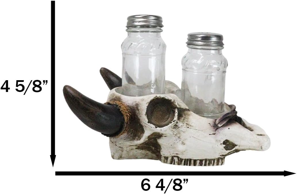 Ebros Gift Rustic Western Cow Skull Salt Pepper Shaker Set