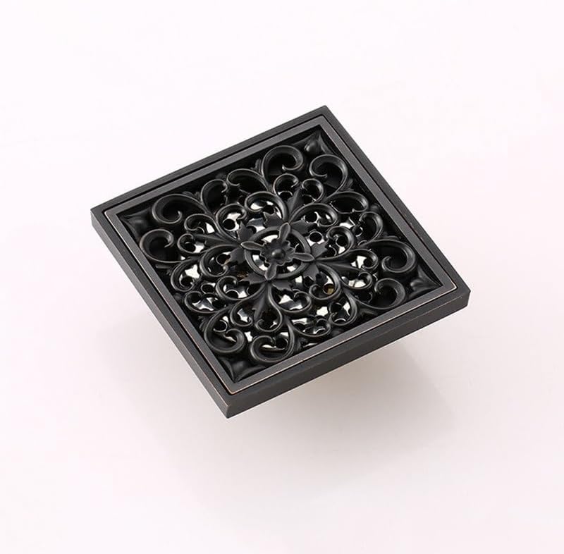 Flower Carved Art Square Bathroom Floor Drain 4 Antique Brass
