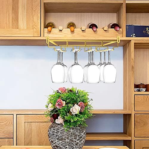 AUHOKY Adjustable Wine Glass Holder Under Cabinet 4 Rows Gold